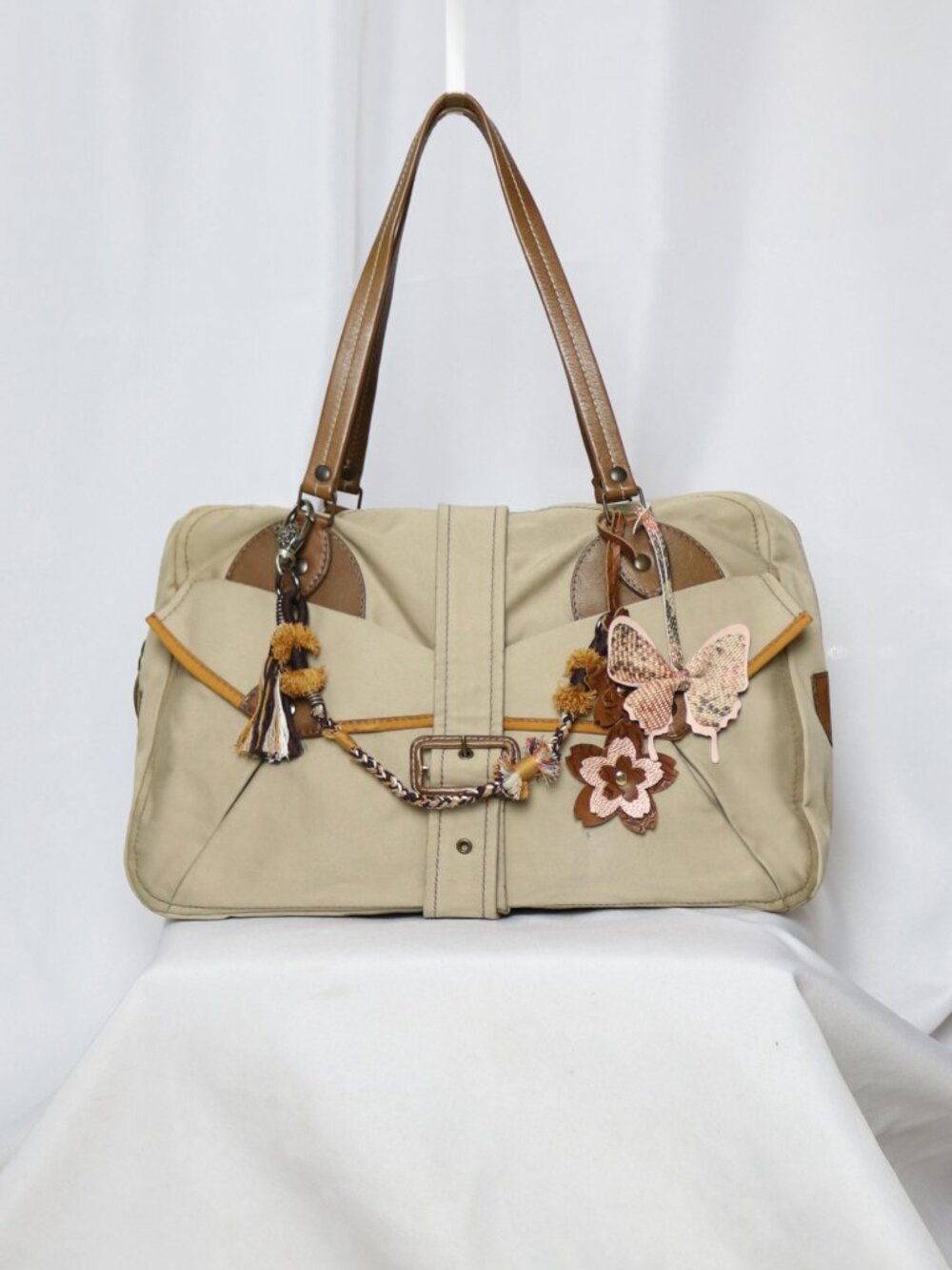 Miu Miu 2002 runway leather trim canvas bag